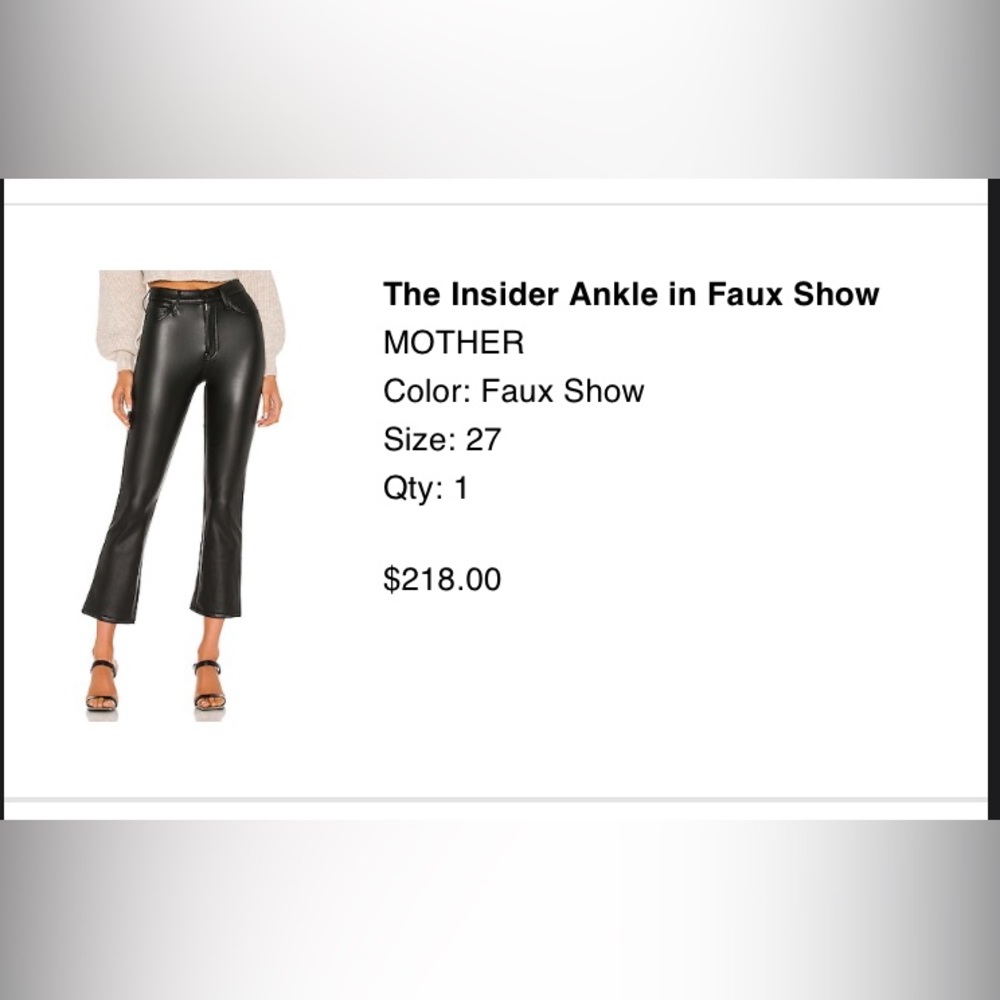 Mother Insider Ankle Faux Show pants, size 27